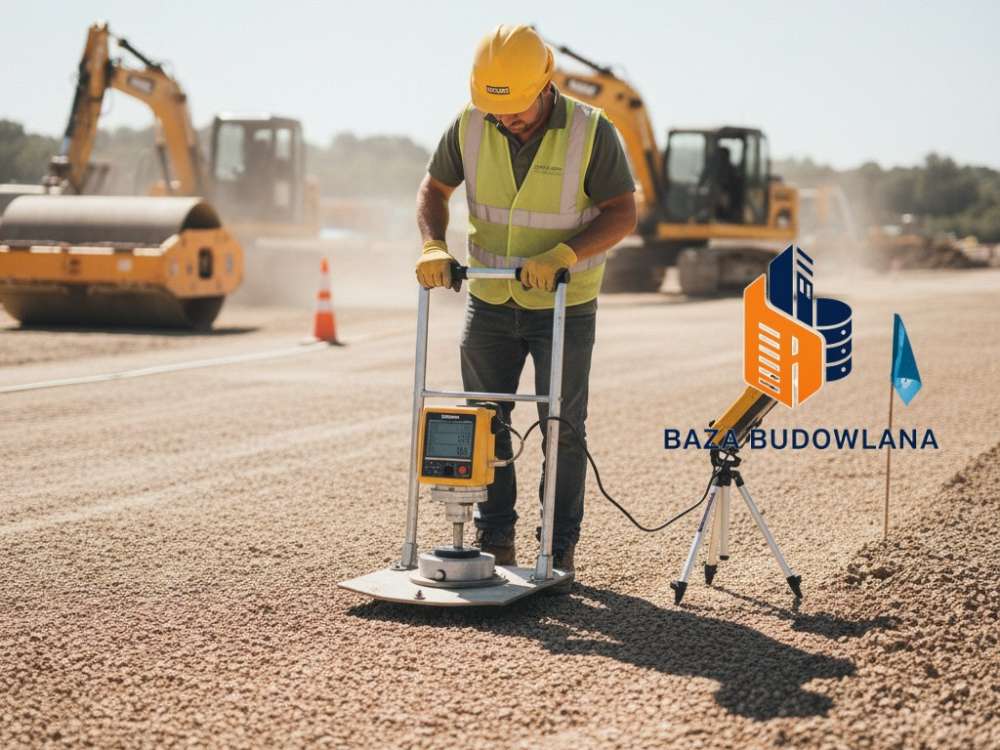 Badanie nośności i zagęszczenia gruntu za pomocą lekkiej płyty dynamicznej na placu budowy.
