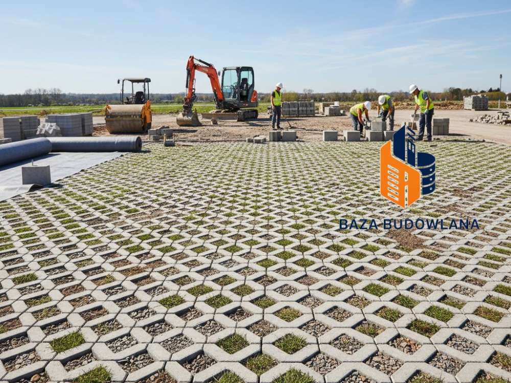 Kratka parkingowo-trawnikowa stanowiąca element powierzchni biologicznie czynnej na parkingu.