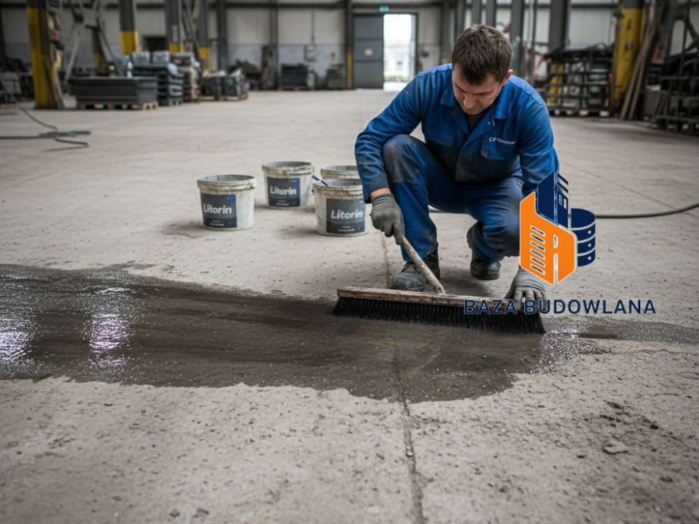 Renowacja starej posadzki betonowej w hali przemysłowej z użyciem wzmacniającego systemu Litorin.
