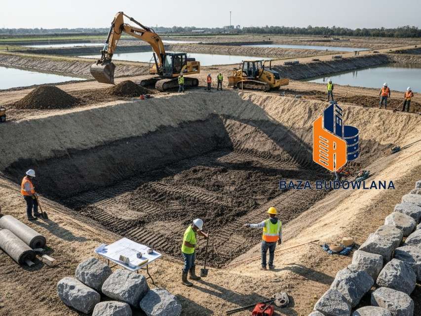 Widok na różne rodzaje stawów rybnych, od przydomowych zbiorników po duże stawy produkcyjne.