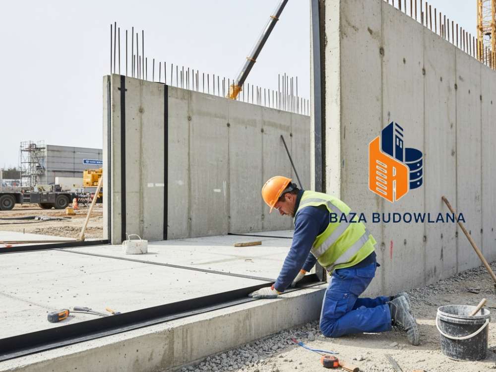 Montaż taśmy bentonitowej w przerwie roboczej fundamentu dla zapewnienia szczelności konstrukcji.