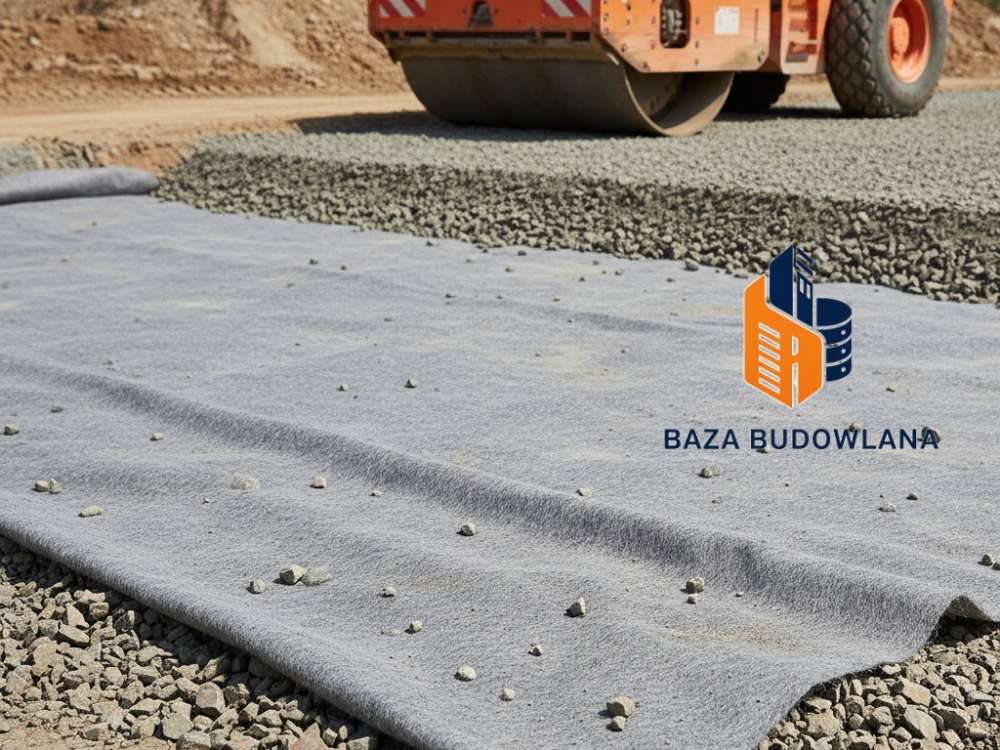 Geowłóknina igłowana jako warstwa separacyjna rozłożona w podbudowie drogi.