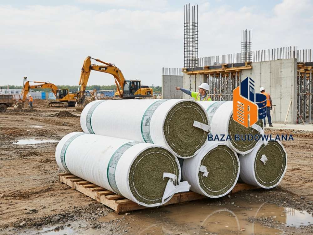 Aktywna mata bentonitowa o właściwościach samonaprawczych stosowana do hydroizolacji fundamentów.