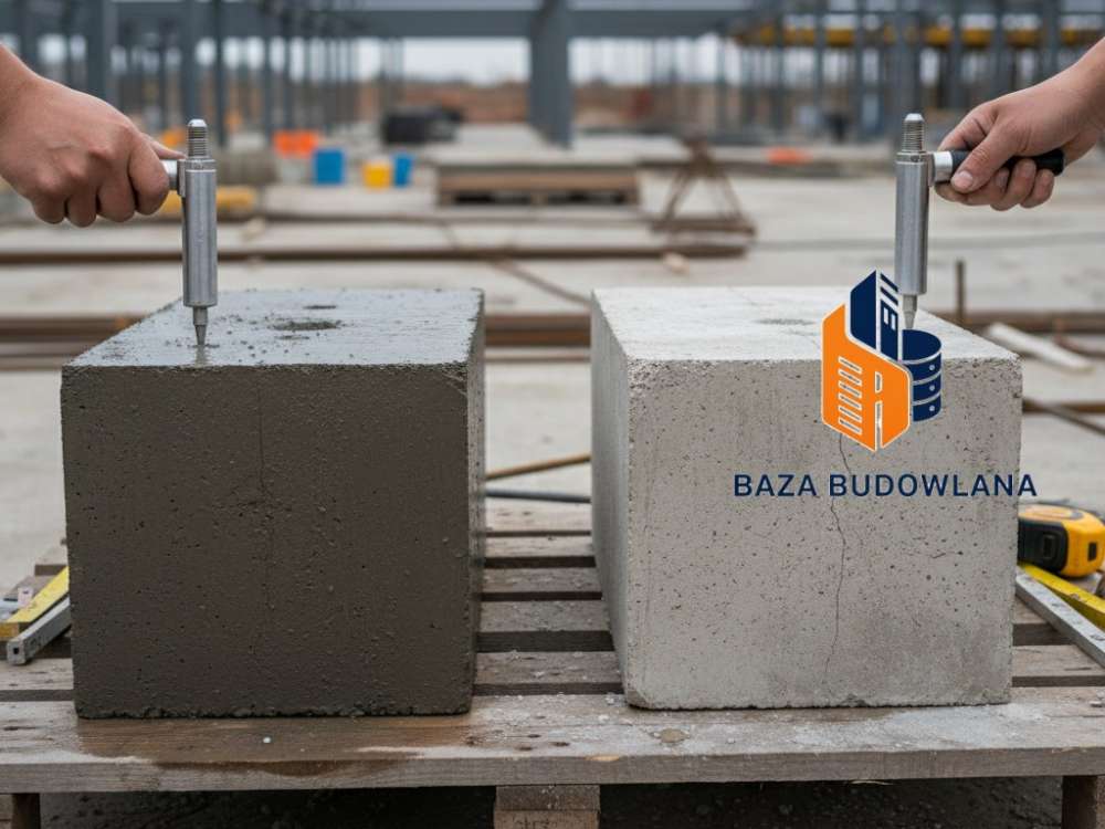 Badanie sklerometryczne betonu młotkiem Schmidta analizujące wpływ wieku i wilgotności na wynik pomiaru.