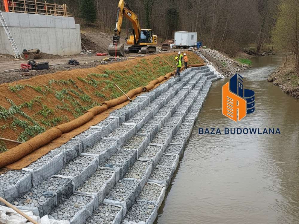 Hydrotechniczne zabezpieczenie brzegu zbiornika wodnego i stabilizacja skarpy przed erozją.