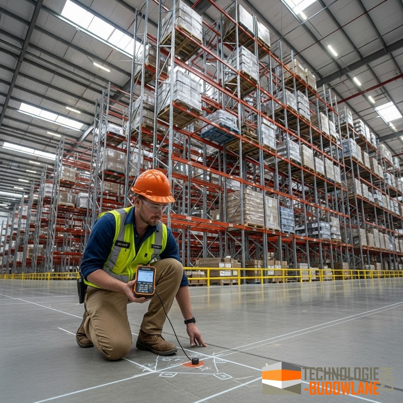 Badanie posadzki pod regały wysokiego składowania magazynowe