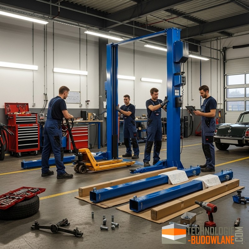 Instalacja podnośnika kolumnowego w warsztacie samochodowym