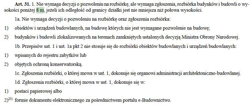 rozbiorka budynku - zgłoszenie bez pozwolenia